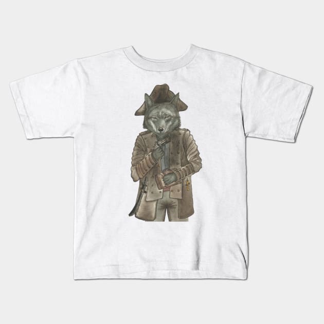 Steampunk Pirate Wolf with Treasure Box Kids T-Shirt by FelisSimha